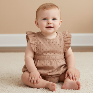 Organic Eyelet Flutter Romper - Clay Eyelet