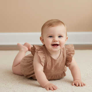 Organic Eyelet Flutter Romper - Clay Eyelet