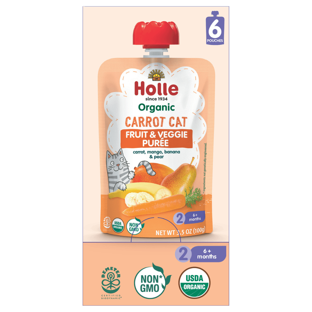 Holle Baby Food Pouches - Organic Fruit & Veggie Puree - Carrot Cat