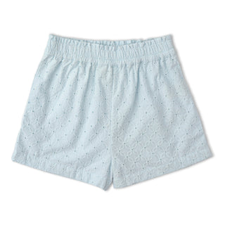 Organic Eyelet Flutter Top And Shorts Set - Light Blue Eyelet