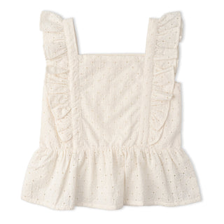 Organic Eyelet Flutter Top And Shorts Set - Ivory Eyelet