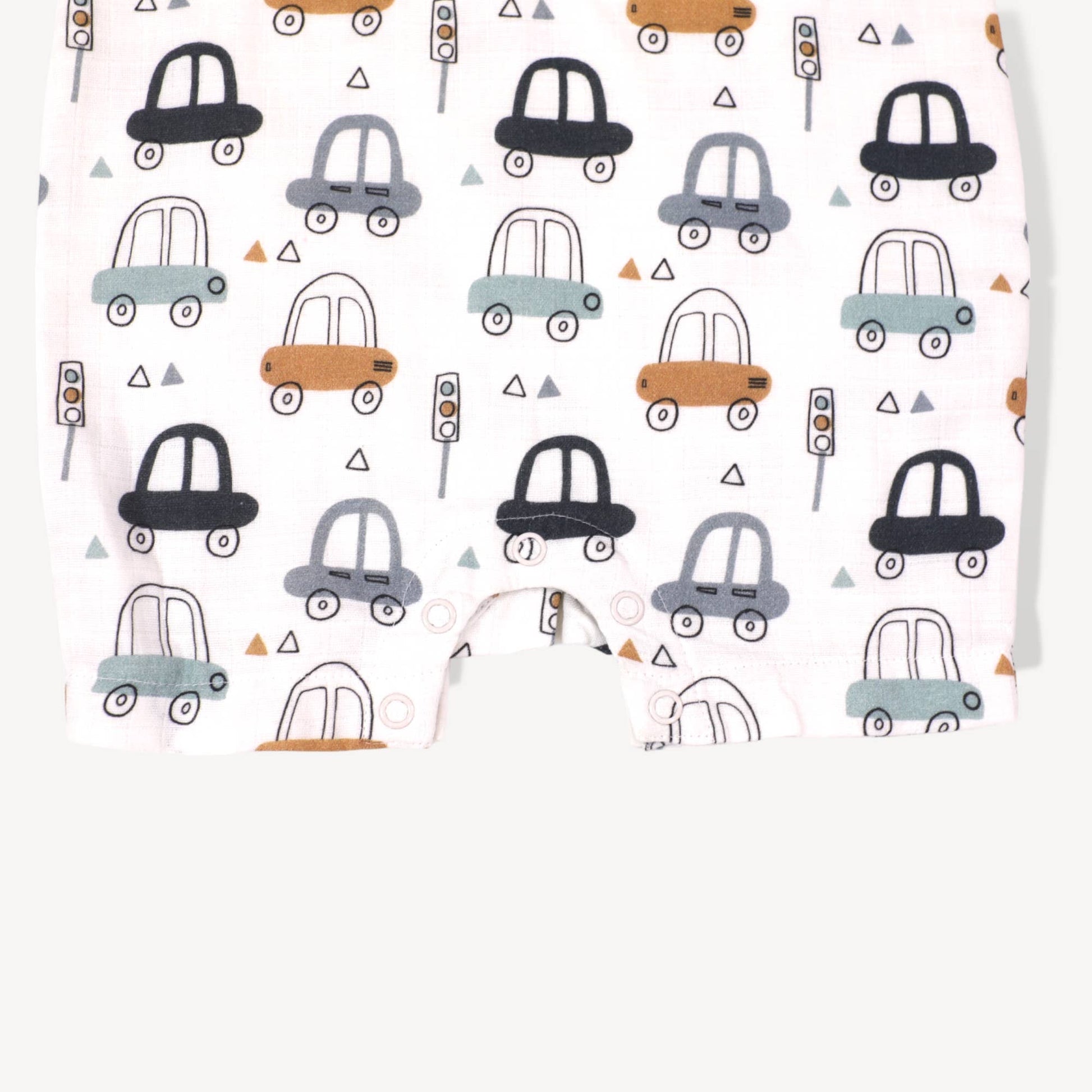 Viverano Organics - Cars Henley Sleeveless Baby Romper (Organic Muslin)