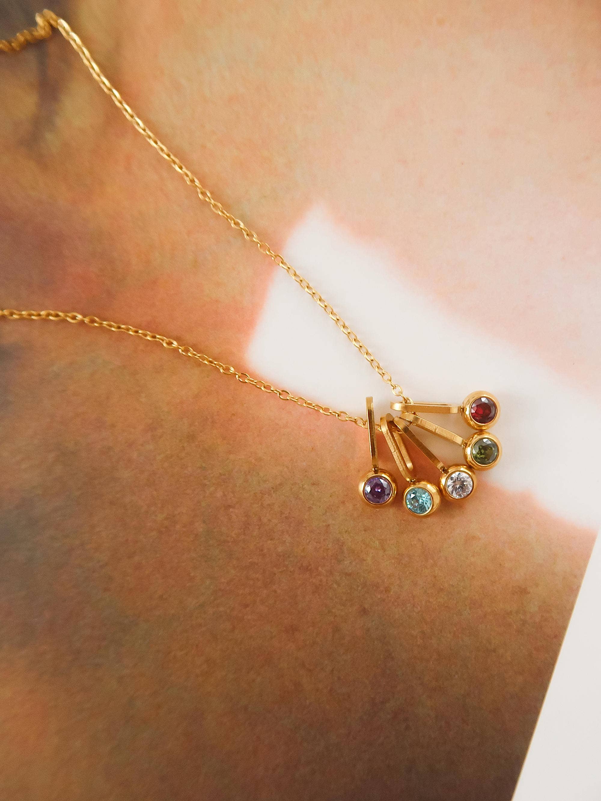 Image of Reyna 18K Gold Non-Tarnish Five Stone Charm Necklace