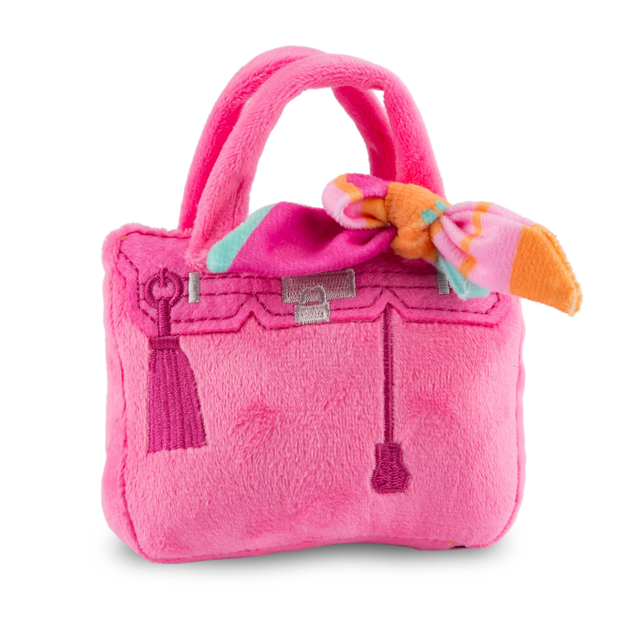 Image of Haute Diggity Dog - Barkin Bag -  *CHIC DOGGIE* Pink w/ Scarf Squeaker Dog Toy: Small / Mini