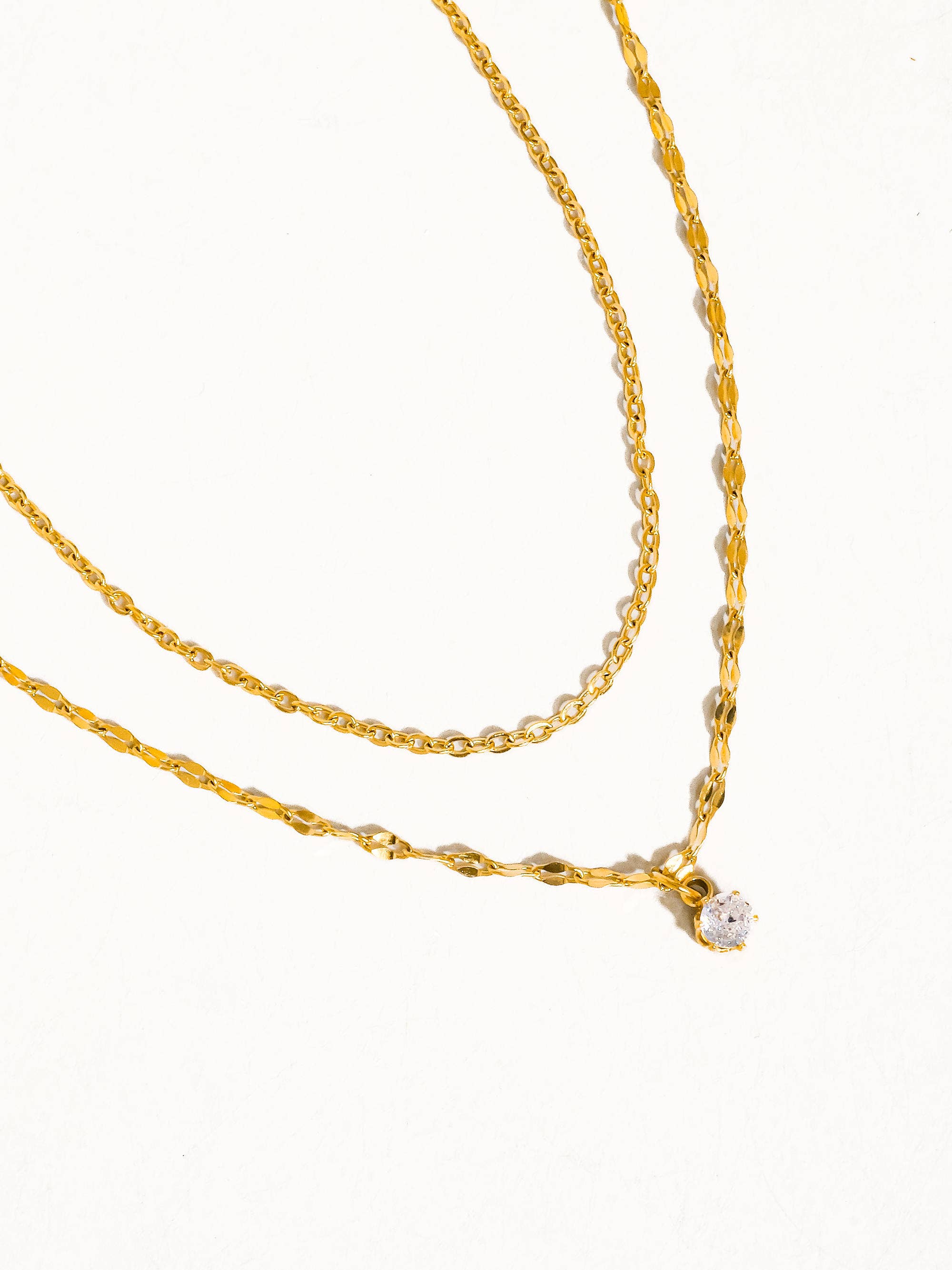 Image of Cerise 18K Gold Non-Tarnish CZ Stone Stacked Necklace