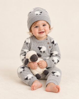 Viverano Organics - Furry Sheep 3D Jacquard Sweater Knit Baby Jumpsuit (Organic)