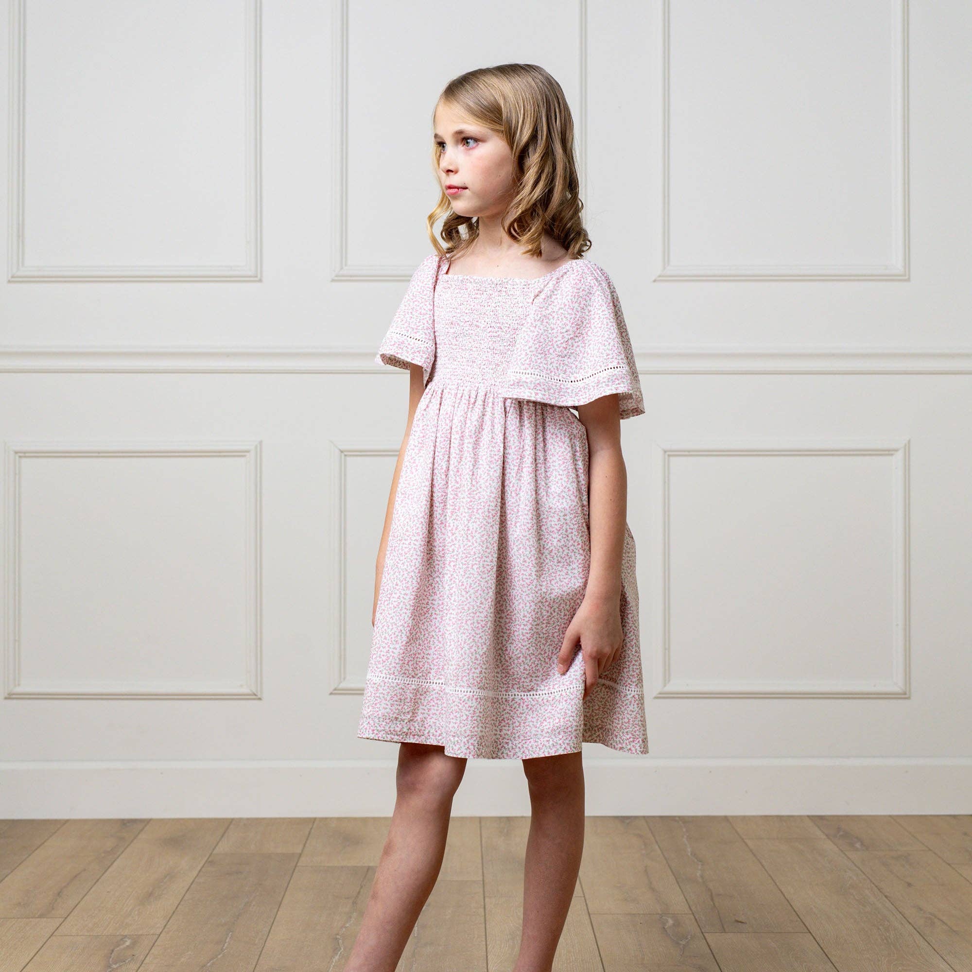 Image of Hope and Henry - Organic Smocked Bell Sleeve Dress