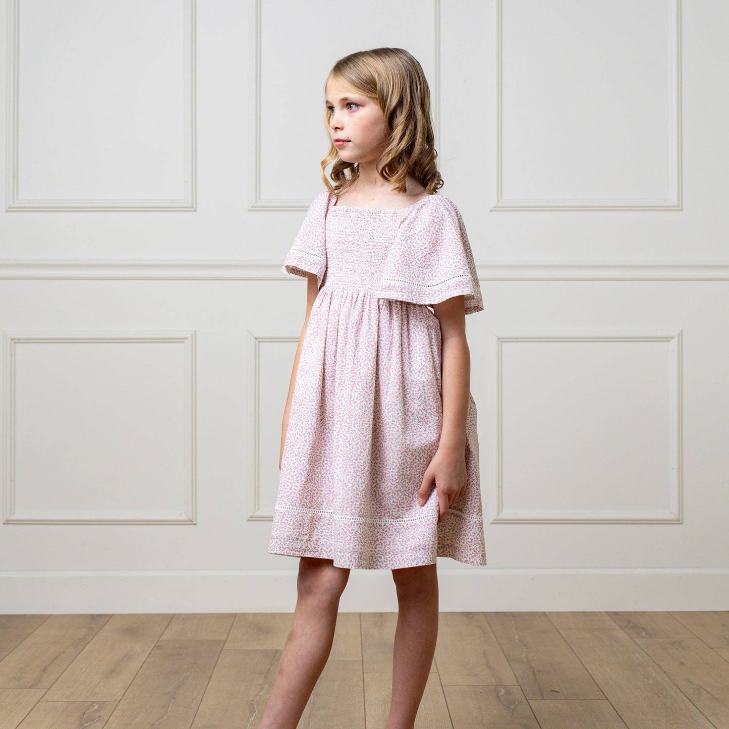 Hope and Henry - Organic Smocked Bell Sleeve Dress