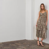 Moon River - METALLIC CUT-OUT TIERED MAXI DRESS: BLACK GOLD