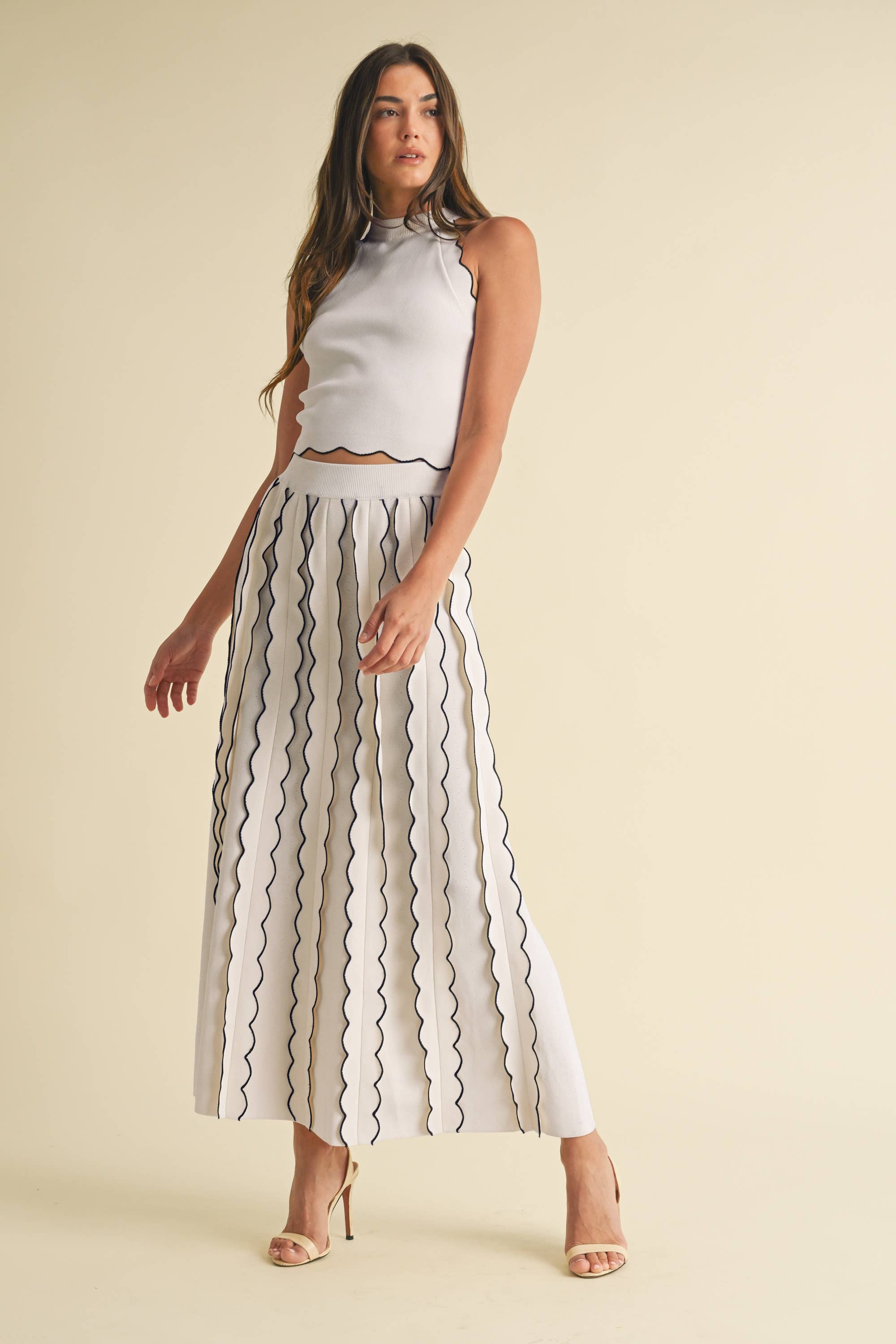 Image of Pleated Sweater Knit Maxi Skirt