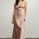 Moon River - SATIN ROSETTE SLEEVELESS MAXI DRESS: BLUSH