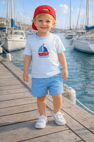 Marco and Lizzy - Sailboat Boys T Shirt Short Set