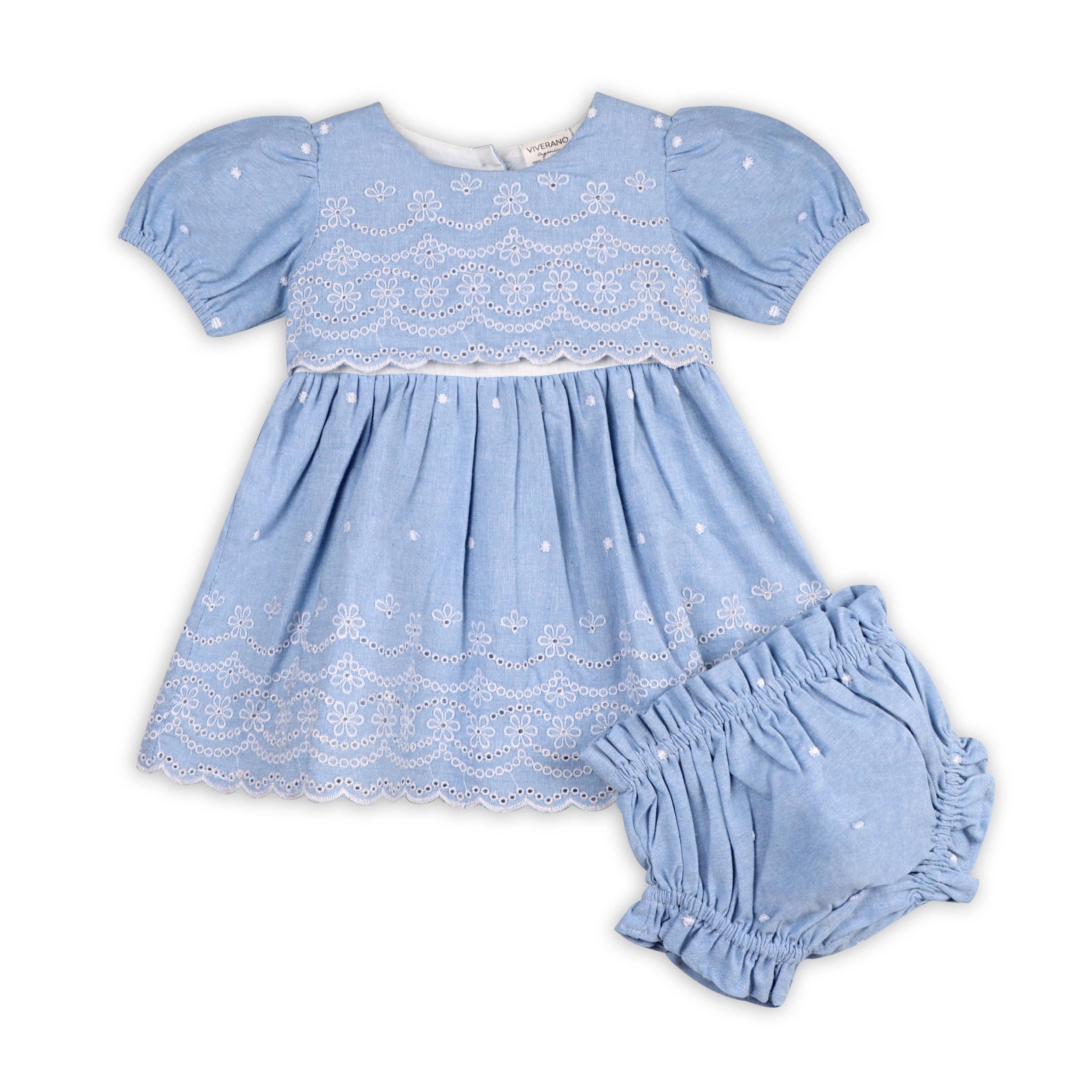 Image of Isla Chambray Baby Dress + Bloomer