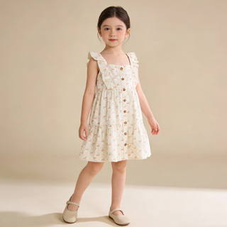 Organic Flutter Buttoned Tiered Dress - Spring Weave