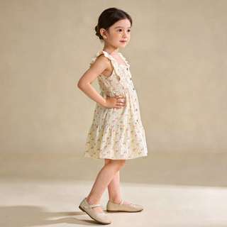 Organic Flutter Buttoned Tiered Dress - Spring Weave