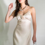 Moon River - SATIN ROSETTE SLEEVELESS MAXI DRESS: BLUSH