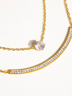 Image of Lorenza 18K Gold Non-Tarnish Layered Smile CZ Necklace