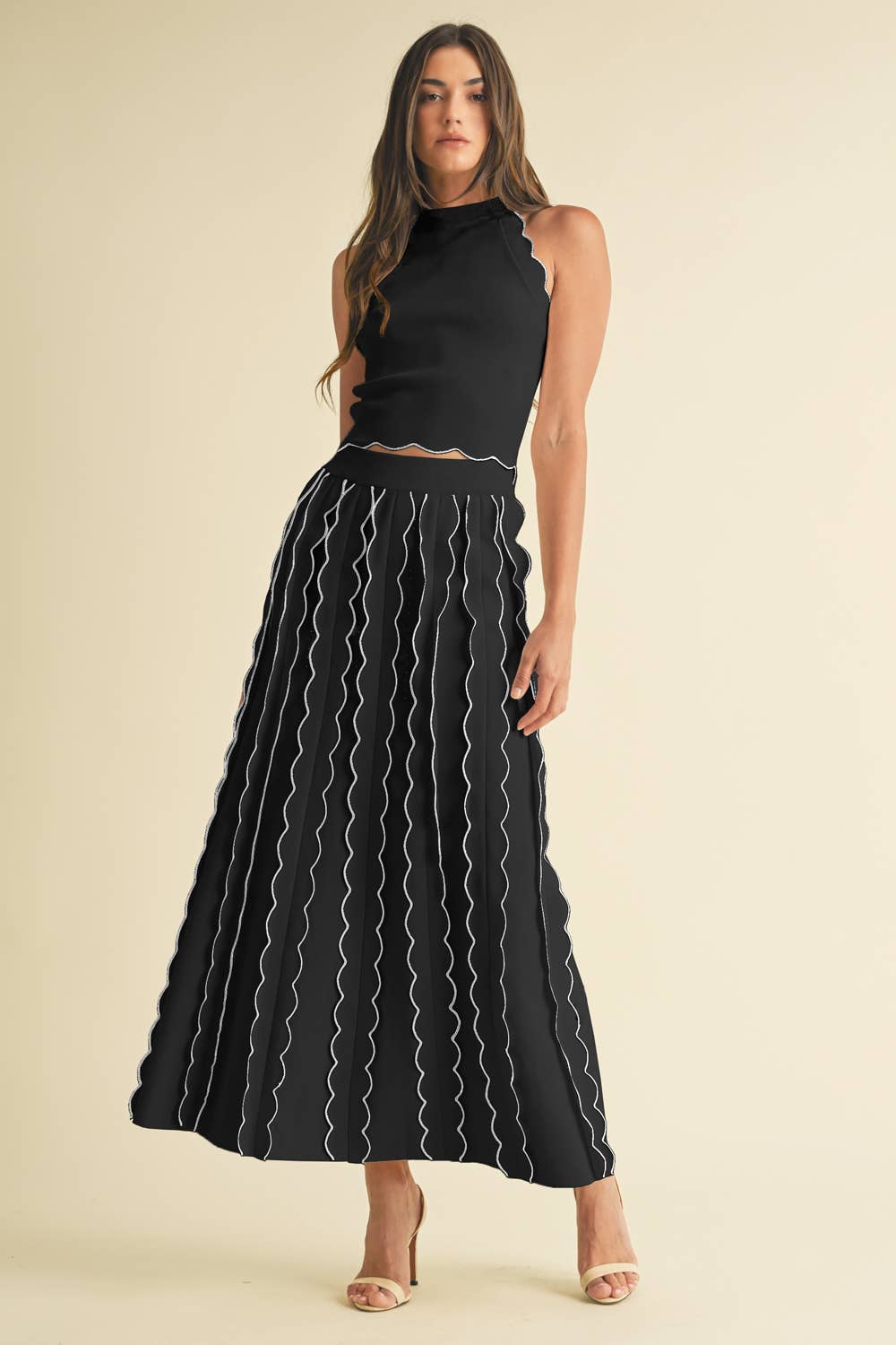 Image of Pleated Sweater Knit Maxi Skirt