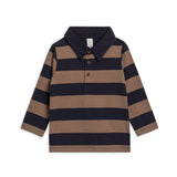 Colored Organics - Doyle Long Sleeve Collared Top - Rugby Stripe / Navy+Taupe : 4T