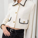 Moon River - CRONTRAST TRIM BUTTON DOWN CROPPED BLAZER: IVORY