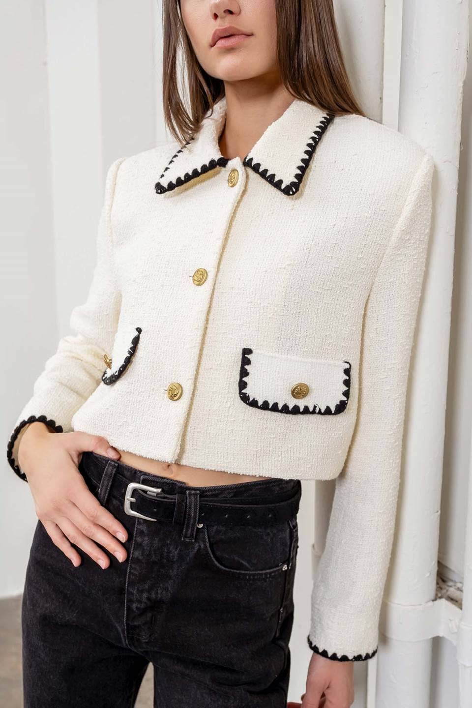 Image of Contrast Cropped Blazer