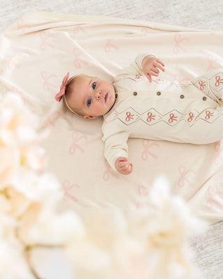 Viverano Organics - Evie Bow Pointelle Knit Baby Jumpsuit (Organic Cotton)