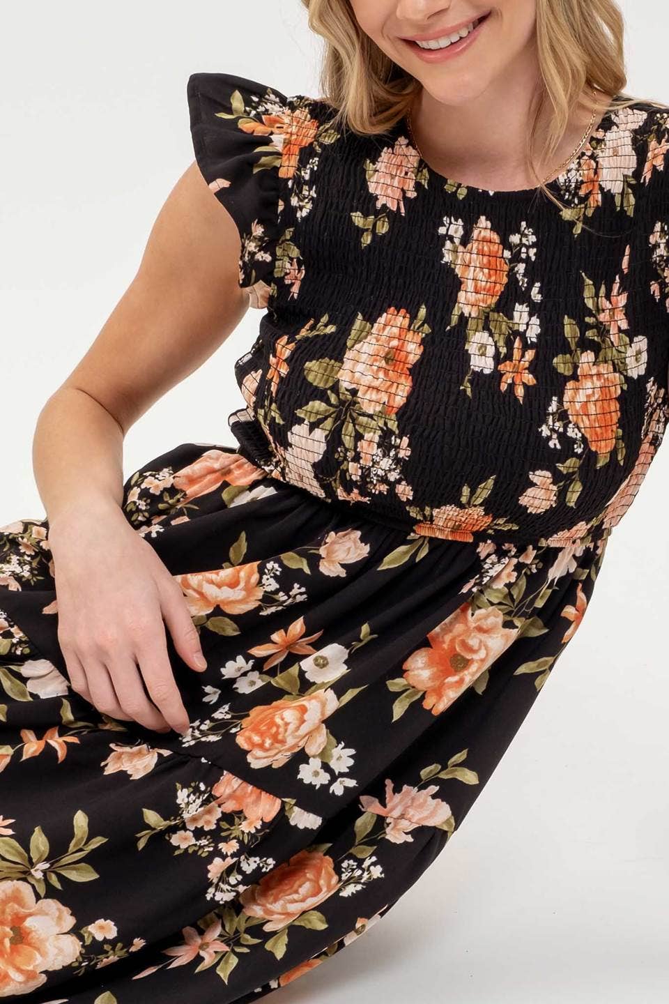 Image of Smocked Tiered Floral Midi Dress