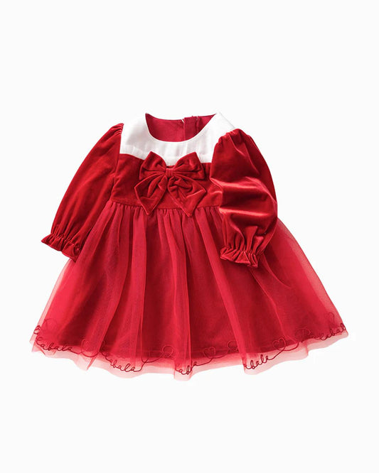 Balabala Baby Girl Velvet Solid Color Woven Dress