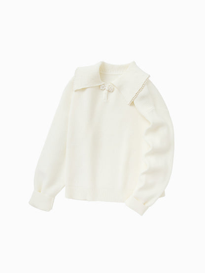 Balabala Kids Girl Bunny Graphic Lapel Sweater