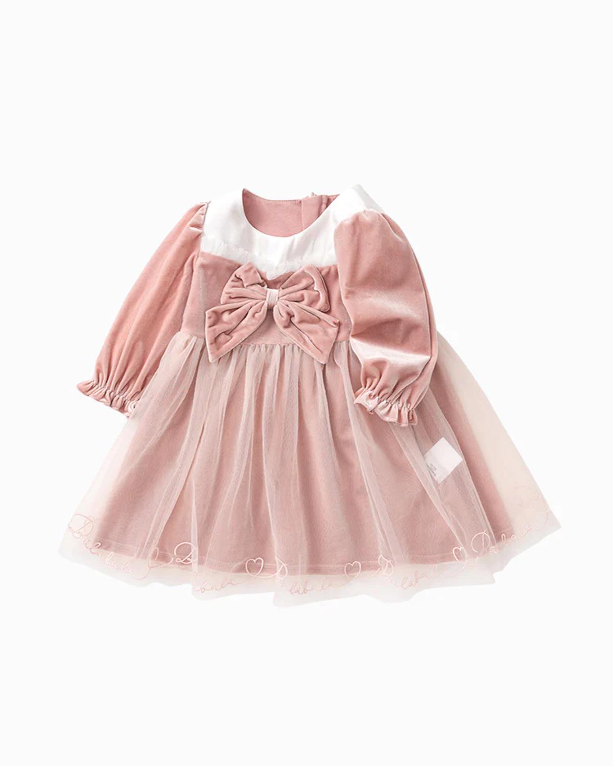 Balabala Baby Girl Velvet Solid Color Woven Dress