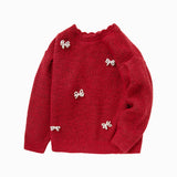 Balabala Toddler Girl Bow Crew Neck Jumper