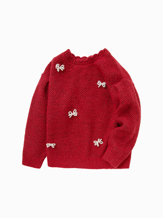 Balabala Toddler Girl Bow Crew Neck Jumper