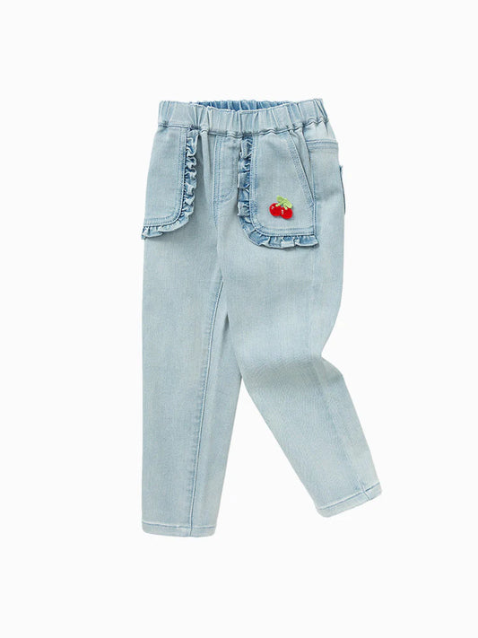 Balabala Toddler Girl High Stretchy Textured Jeans