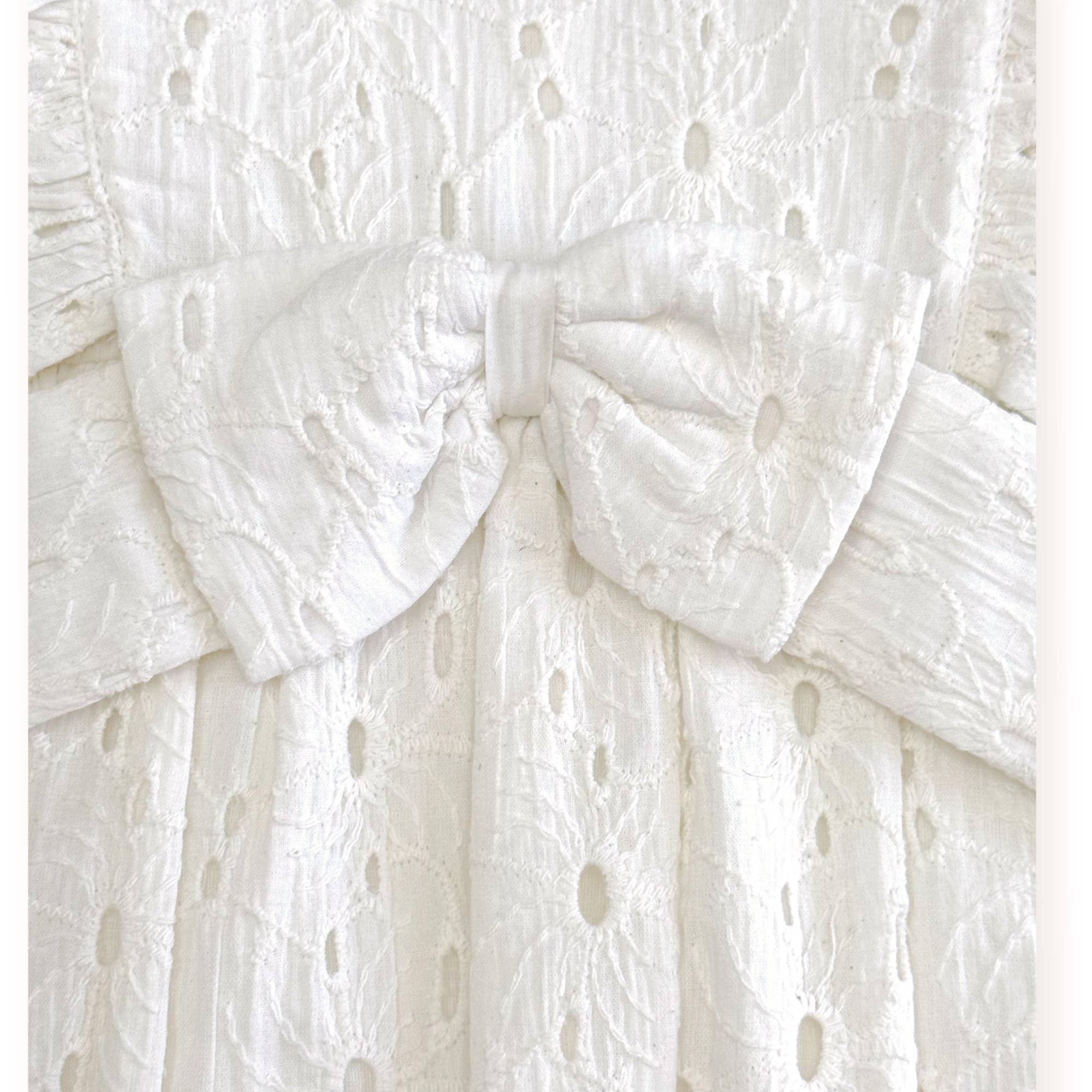 Image of Luna Schiffli Ruffle & Bow Baby Girl Romper