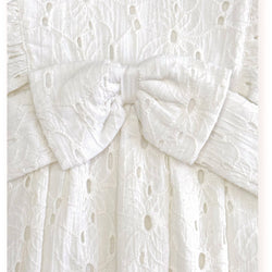 Image of Viverano Organics - Luna Schiffli Ruffle & Bow Baby Girl Romper (Organic)