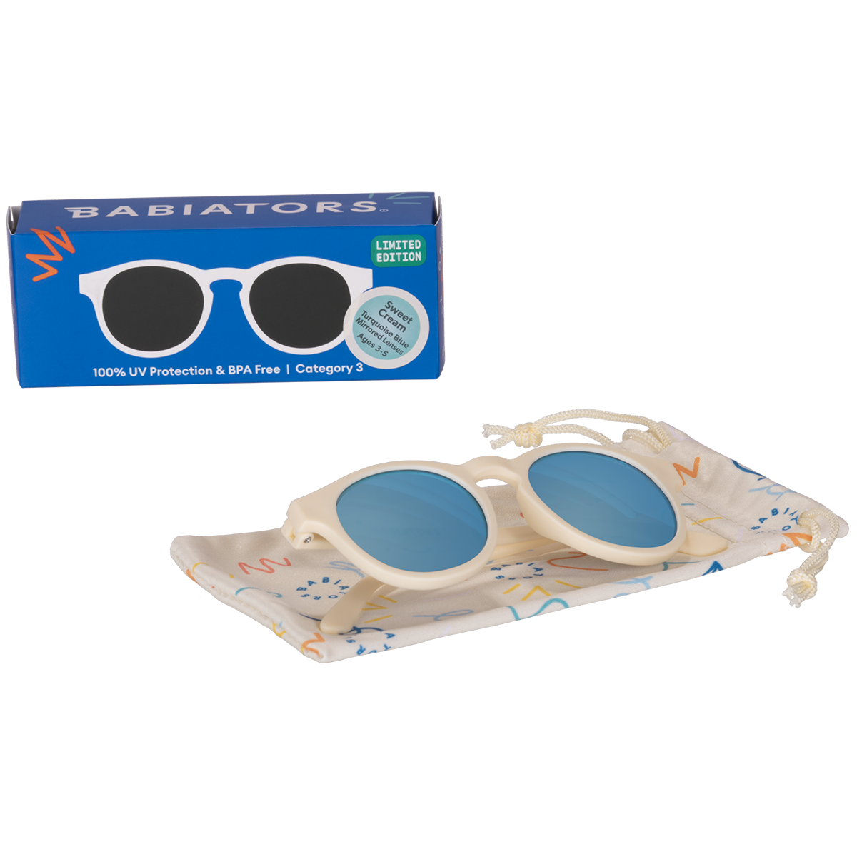 Babiators - Sweet Cream Keyhole with Blue Lens: Ages 3-5