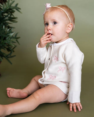 Viverano Organics - Zoe Bow Sweater Knit Baby Button Cardigan (Organic)