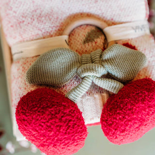Viverano Organics - Cherry Organic Baby Blanket + Ring Rattle Toy Gift Set