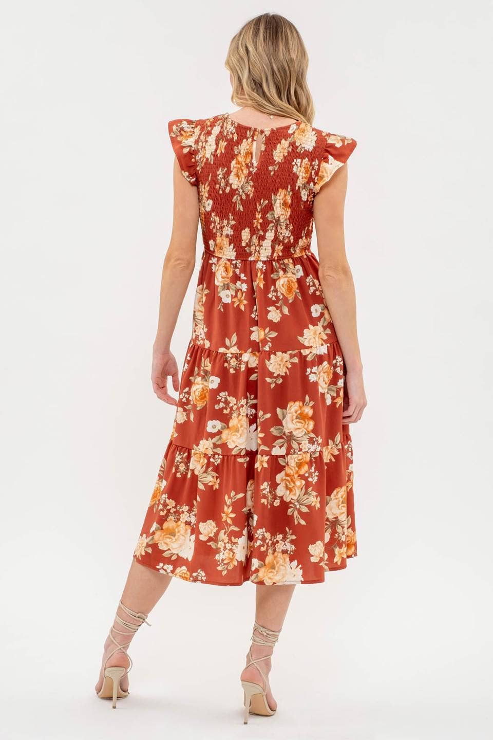 Image of Smocked Tiered Floral Midi Dress