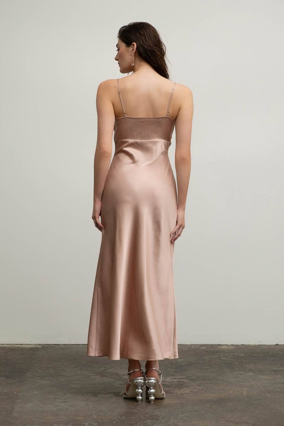 Image of Satin Rosette Sleeveless Maxi Dress