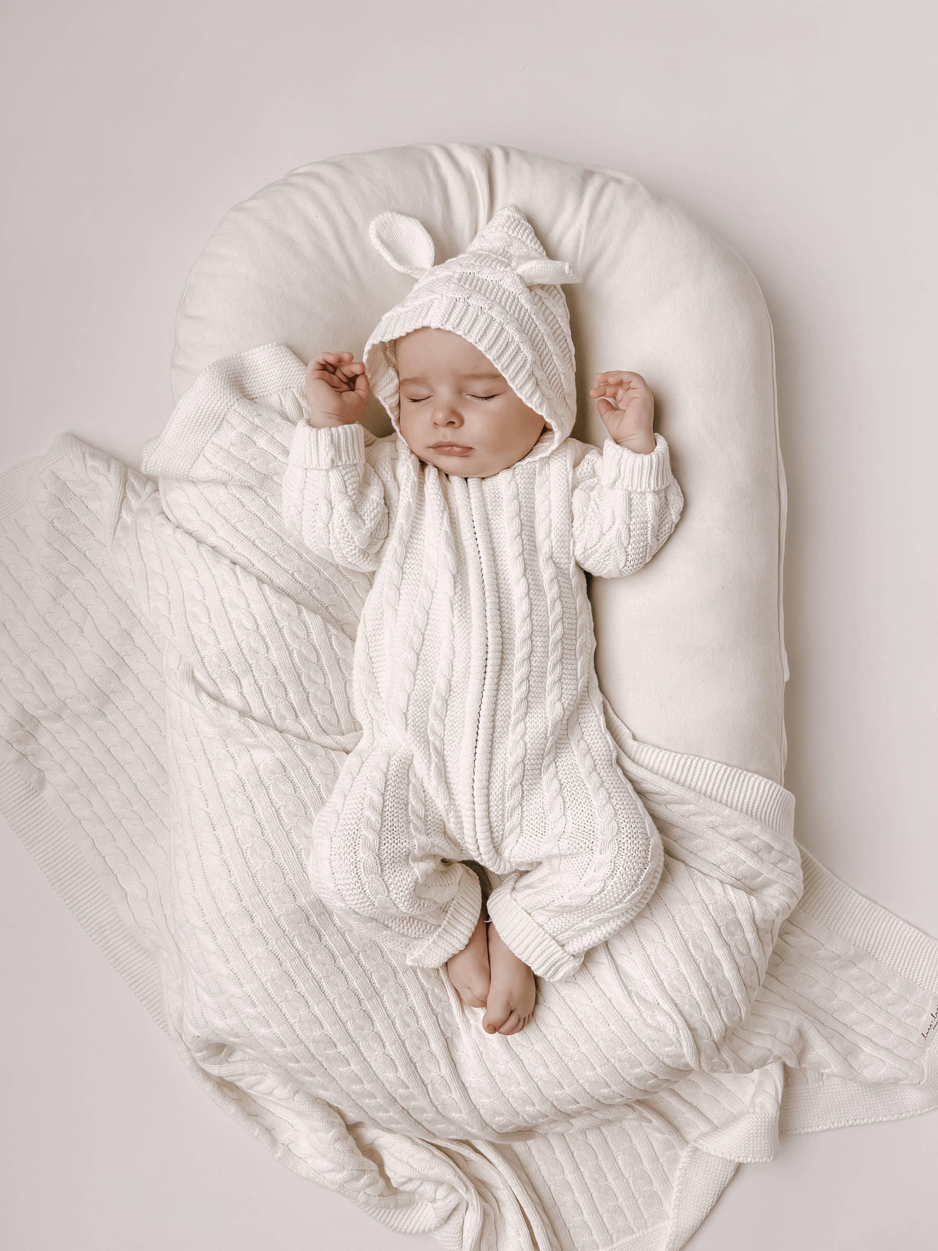 Luna + Luca - Luna + Luca Baby Bear Jumpsuit - White: White / 18-24m