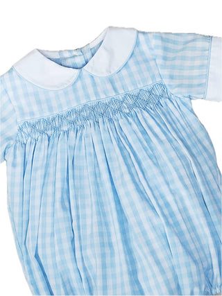 Marco and Lizzy - Sweet Spring Blue Checks Hand Smocked Boys Bubble