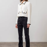 Moon River - CRONTRAST TRIM BUTTON DOWN CROPPED BLAZER: IVORY