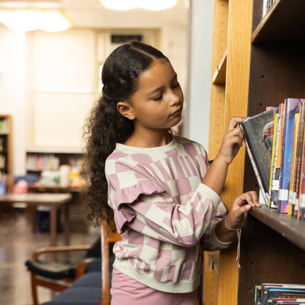 Image of Cotton Pink Block Ruffled Sweatshirt