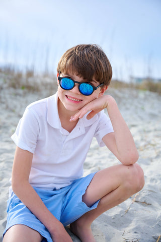 Jet Black w/ Cobalt Blue Lens  Polarized Keyhole Sunglasses