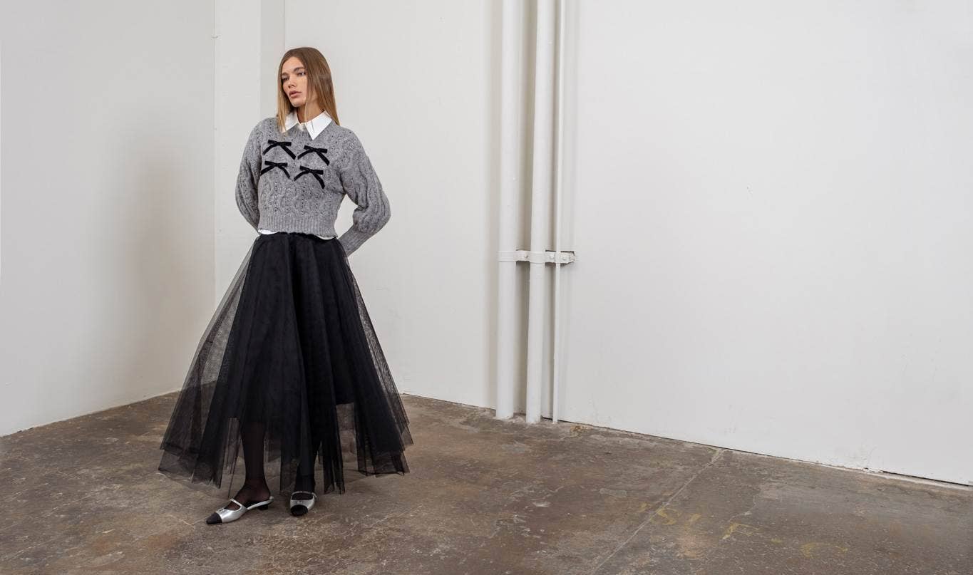 Image of Ribbon Detail Chunky Knit Sweater