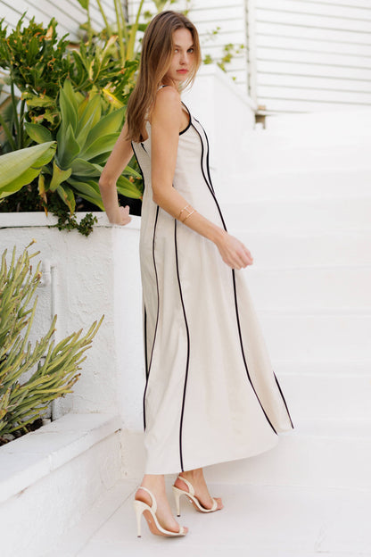 Contrast Linen Maxi Dress