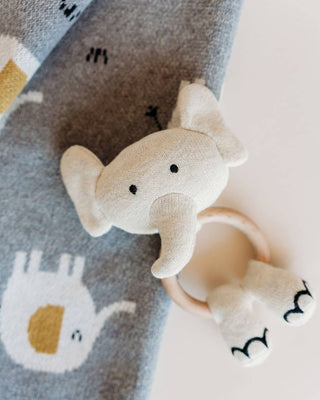 Viverano Organics - Elephant - Organic Stuffed Animal Baby Ring Rattle