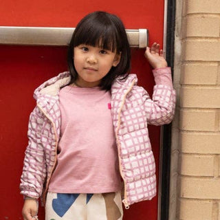 Polyester Pink Grid Lightweight Puffer