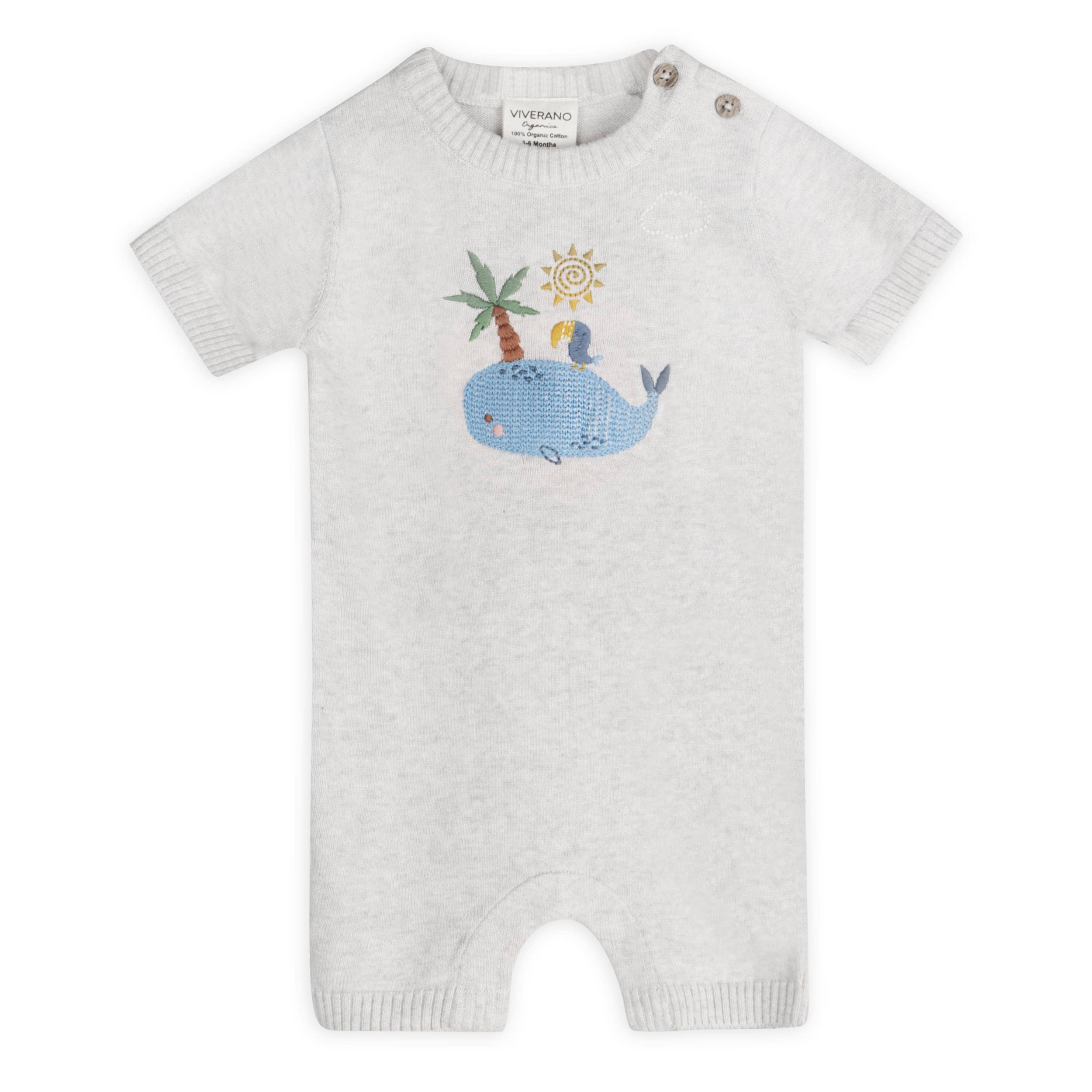 Whale & Bird Embroidered Baby Romper